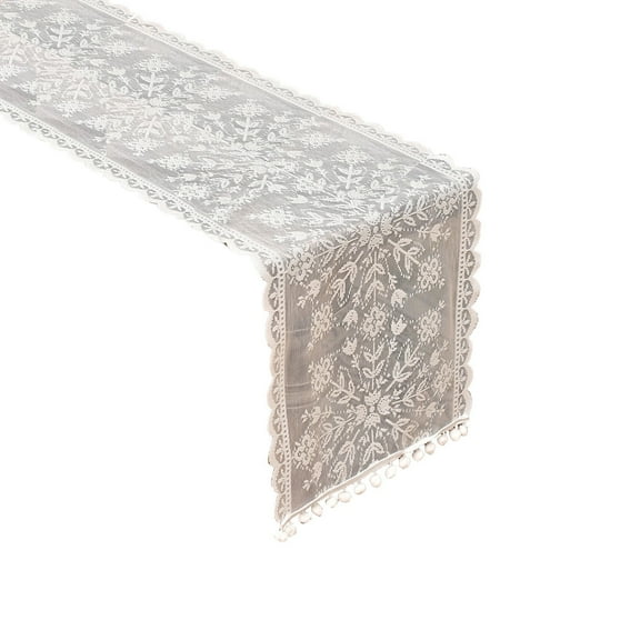 Knitted Lace Christmas Table Flag Hollowed Out Lace Table Flag Christmas Vibe Decoration Tablecloth(White)