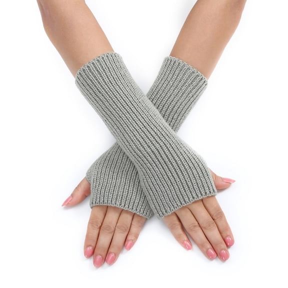 Knitted Lengthen Wrist Fingerless Gloves Winter Half Finger Mittens Stretchy Keep Warm Gloves for Girls Teens Cycling