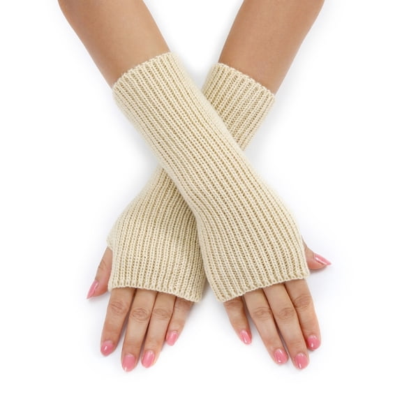 Knitted Lengthen Wrist Fingerless Gloves Winter Half Finger Mittens Stretchy Keep Warm Gloves for Girls Teens Cycling