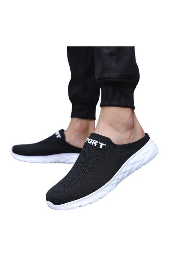 Knitted Mesh Clogs for Men Lightweight Slip on Walking Shoes Thick Soft Sole Backless Loafers Closed Toe Slides White Size 8.5