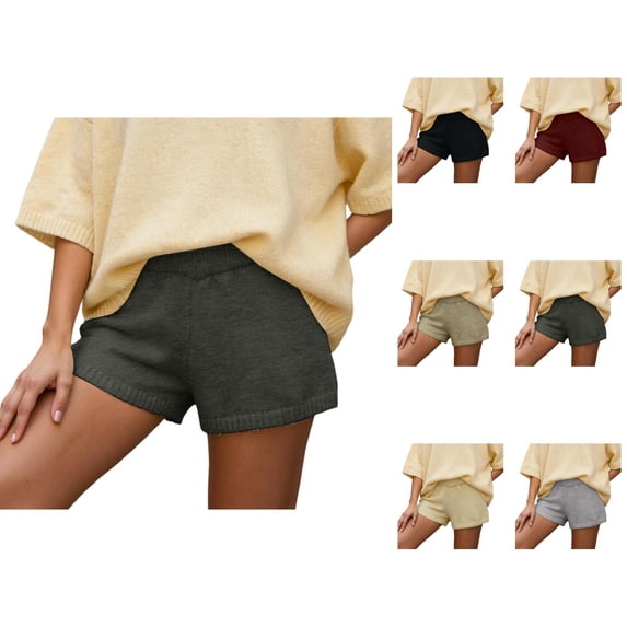 Knitted Mini Shorts for Women Summer Elastic High Waist Wide Leg Relaxed Fit Casual Shorts