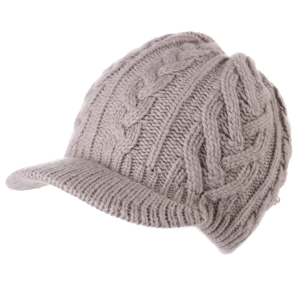 Knitted Newsboy Hats Brim Beanies with Bill For Women Merino Wool Cold Weather Visor Caps Ladies