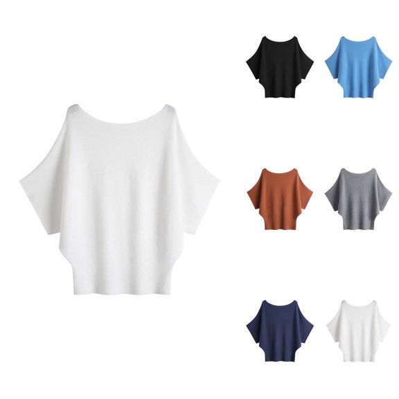 Knitted Off The Shoulder Batwing Sweater Short Sleeve Pullover Sweater Loose Ribbed Top
