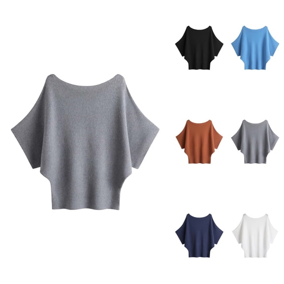 Knitted Off The Shoulder Batwing Sweater Short Sleeve Pullover Sweater Loose Ribbed Top