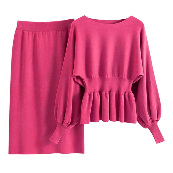 Knitted Outfits for Women Pullover Elegant Crewneck Peplum Sweater and Midi Skirt Comfort Fall Winter 2 Piece Sets