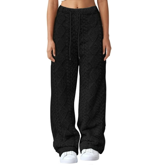 Knitted Pants, Comdrip Women's Fashionable Casual Plush High Waist Warm Casual Trousers Sweater Pants for Women Black L