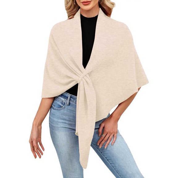 Knitted Pashmina Shawl Wrap for Women, Knitted Open Front Poncho Sweater with Knot Detail for Spring Fall Winter, Versatile Scarf Shawl for All Seasons & Occasions