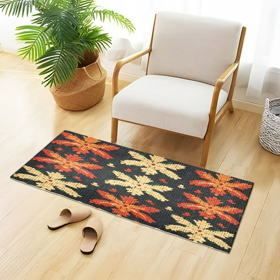 Knitted Pattern Maple Leaves Plush Carpet Non Slip Runner Rug Absorbent Bath Mat 39" x 20"