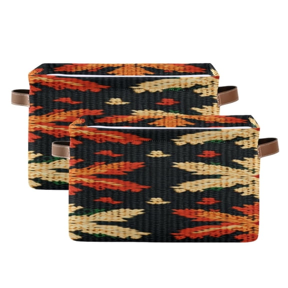 Knitted Pattern Maple Leaves Square Storage Bins with Handles Collapsible Containing Box 2 Packs