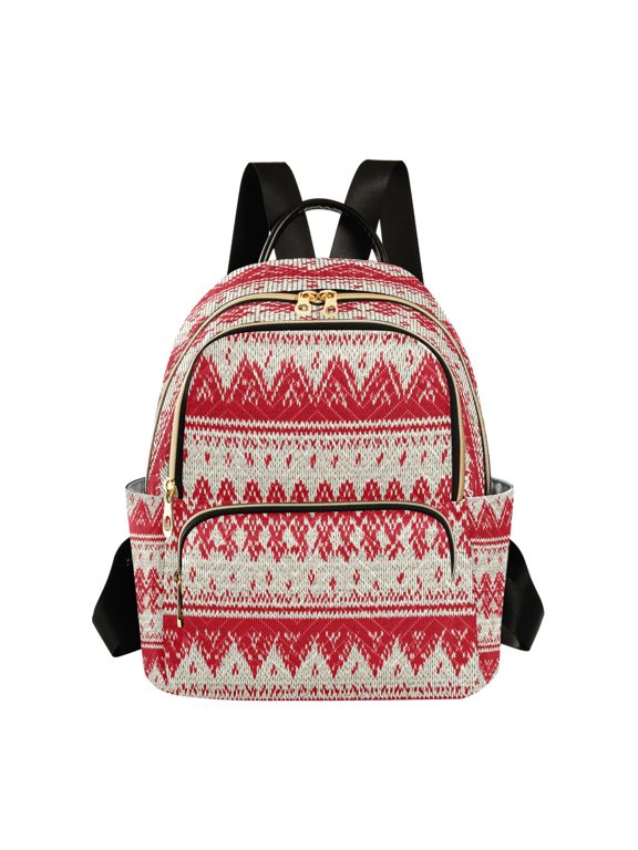 Knitted Pattern in Christmas Red Quilted Backpack Fashion Daypack Commuter Bag for Women 8.5 L