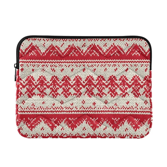 Knitted Pattern in Christmas Red Quilted Laptop Protective Cases Computer Sleeves Tablet Bags Briefcases M