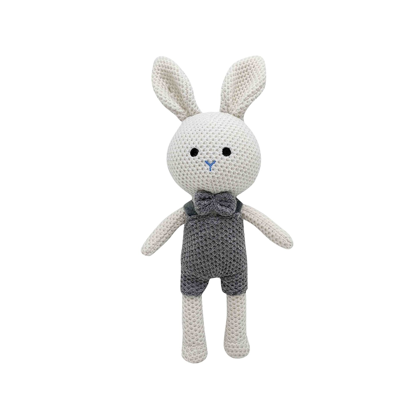 Knitted Plush Bunny Stuffed Animal, Soft Textured Design With Bow Tie ...