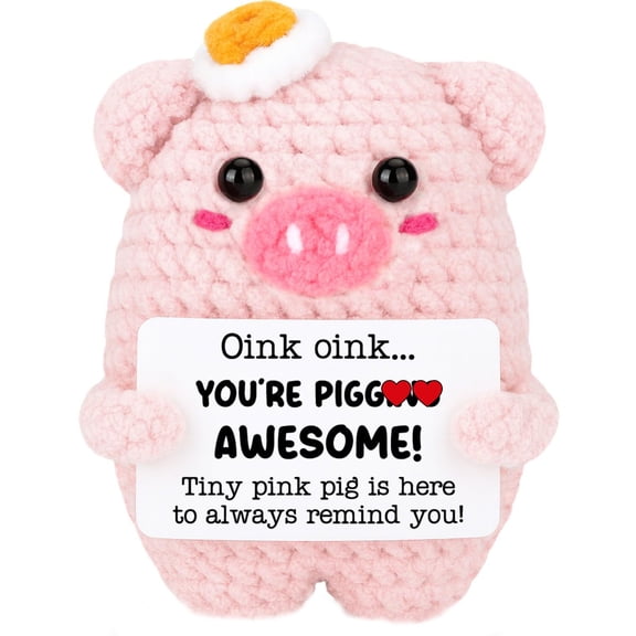 Knitted Plush Motivational Figurine Decor, Handmade Yarn Encouragement Doll for Desk, Cute Positive Affirmation Ornament for Home Office, Soft Wool Statue for Shelf Display