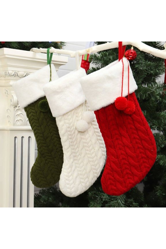 Knitted Plush Solid Colors Christmas Stockings Gift Holder Xmas Tree Family Holiday Season Hanging Ornaments