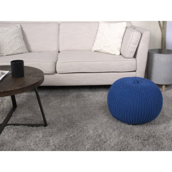 Knitted Pouf, Navy Blue - Or Floor Use, 200lb Weight Capacity, Decorative Piece Cotton Seat Pouf & Cushion,