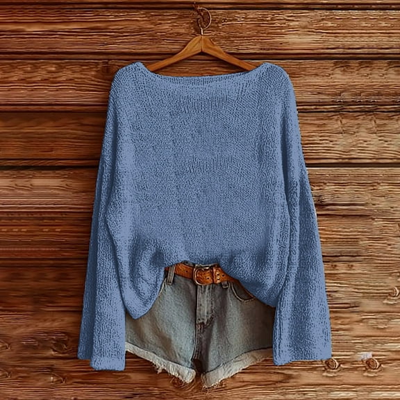Knitted Pullover Sweaters, Fashion Long Sleeve Crewneck Blouses, Winter Warm Layer Tops for Daily Going Out, Blue L, Size S-XXXXXL