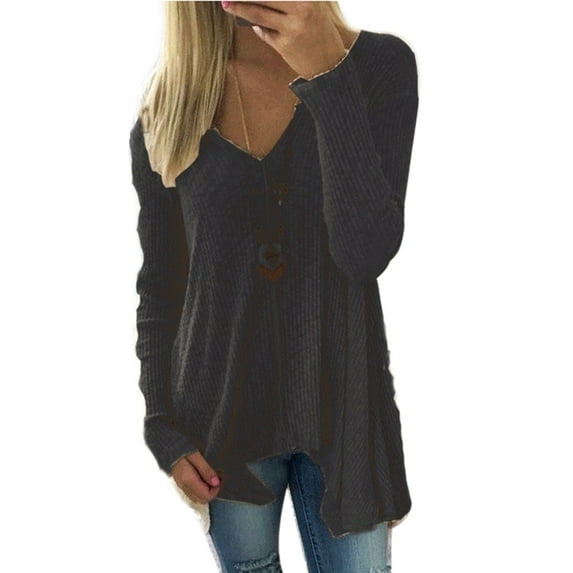 Knitted Pullover Sweaters Women Winter V Neck Long Sleeve Blouse Jumper Irregular Tops Casual Loose Basic Shirts Plus