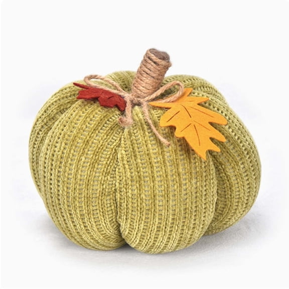 Knitted Pumpkin Decor With Maple Leaves, Handmade Fall Pumpkin Ornament, Cozy Tabletop Decoration for Coffee Table, Window, Shelf, Halloween and Thanksgiving
