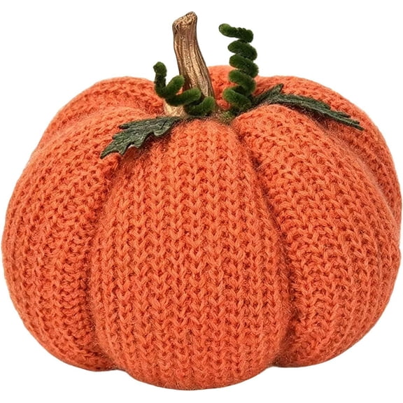 Knitted Pumpkin Decor, Soft Fall Harvest Crochet Pumpkin Ornament for Thanksgiving Mantel and Table Decoration, 7.09 In