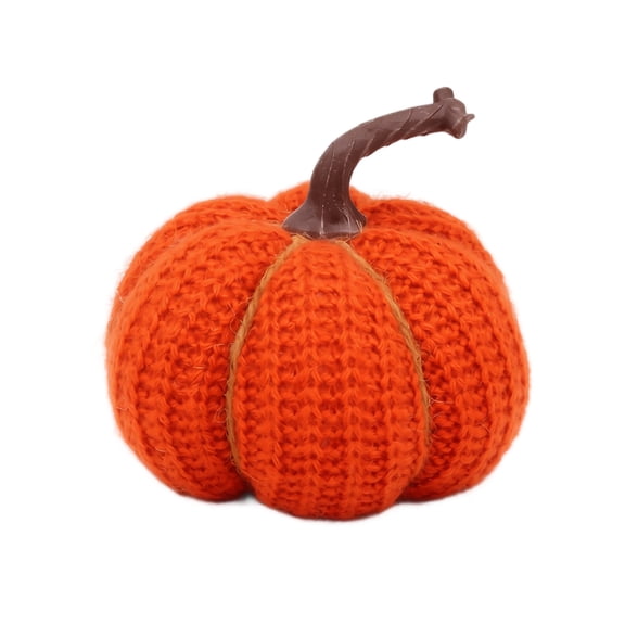 Knitted Pumpkin Decoration, Orange Crochet Style PP Cotton Stuffed Fall Tabletop Ornament, Autumn Harvest Centerpiece Prop, 5 Inch