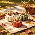 thumbnail image 1 of Knitted Pumpkin Ornaments, Soft Fabric Fall Decorations, Cable Knit Autumn Texture, Thanksgiving Halloween Seasonal Decor, Harvest Party Table Mantel Entryway Accent, 1 of 6