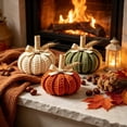 thumbnail image 1 of Knitted Pumpkin Ornaments, Soft Fabric Fall Decorations, Cable Knit Autumn Texture, Thanksgiving Halloween Seasonal Decor, Harvest Party Table Mantel Entryway Accent, 1 of 6
