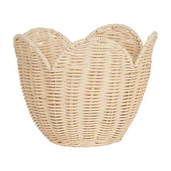 Knitted Rattan Woven Basket Closet Organizers and Storage with Petal-Shaped Curved Edge – Rustic Home Organizer