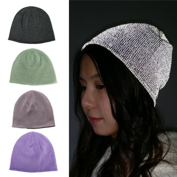 Knitted Reflective Hat Windproof High Elasticity Dome Hip Hop Street Style Night Jogging Warning Cap Winter Keep Warm Headwear for Runners Cyclists