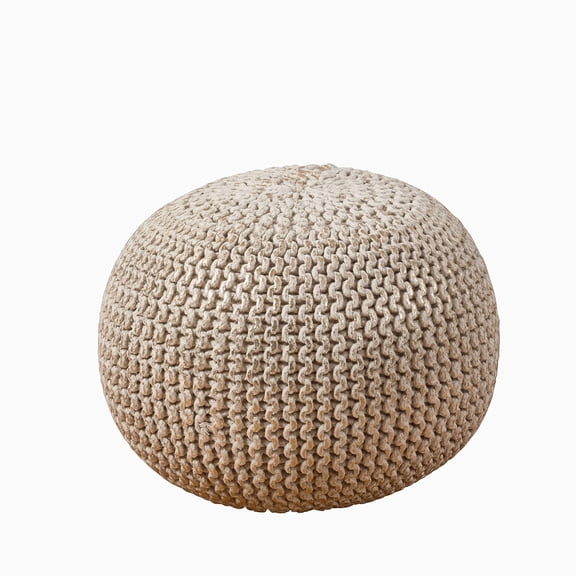 Knitted Rope Pouf With Gold Foil Accents, 20x20x14