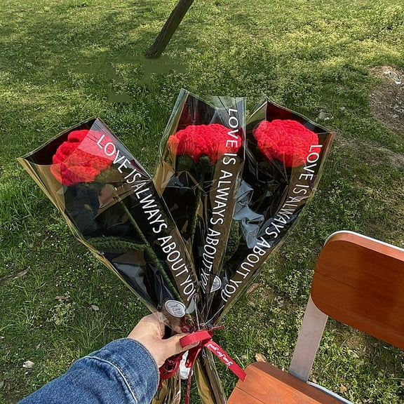 Knitted Roses Hand Woven Rose Simulation Yarn Knitted Bouquet Floral Decoration Gift