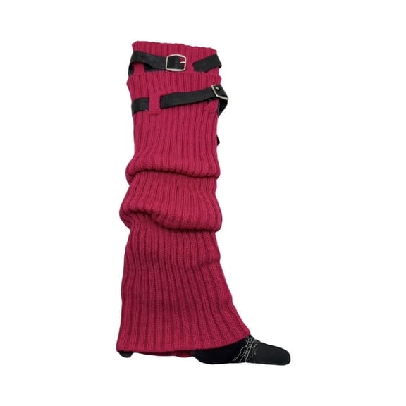 Knitted Scandinavian Style Pink Leg Warmer With Asthetic Black Belt
