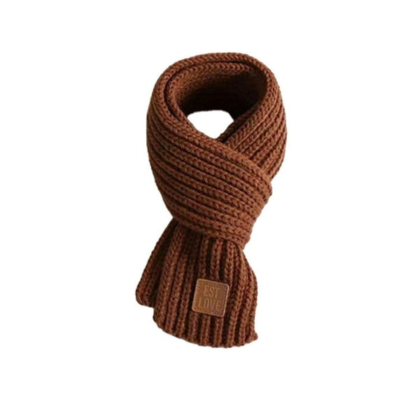 Knitted Scarf Neck Protection Solid-Color Leather Label Scarf Y8