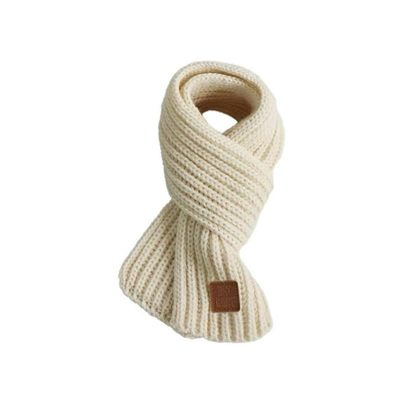 Knitted Scarf Neck Protection Solid-Color Leather Label Scarf Y8
