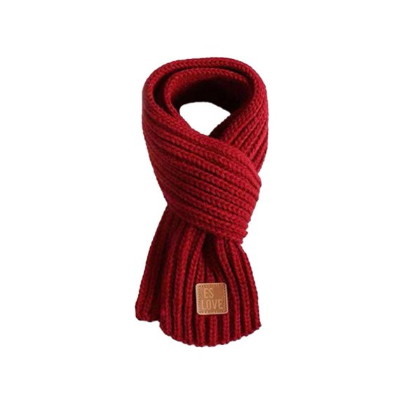 Knitted Scarf Neck Protection Solid-Color Leather Label Scarf