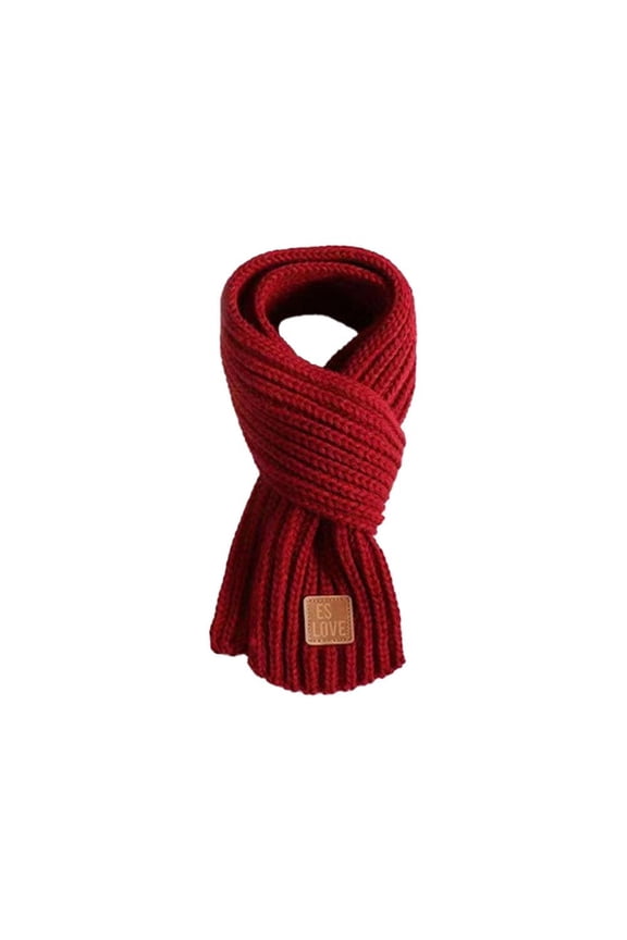 Knitted Scarf Neck Protection Solid-Color Leather Label Scarf