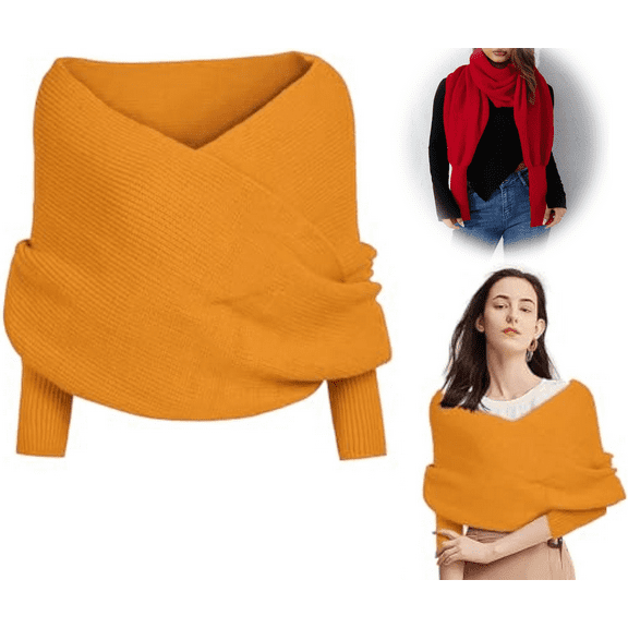 Knitted Scarf with Sleeves for Women, 2026 New Shawl with Sleeves Fall Sweaters for Women , Knit Wrap Sweater Shawl Crochet Tops Cape Blanket for Autumn Winter,Multifunctional Autumn Winter Sweater