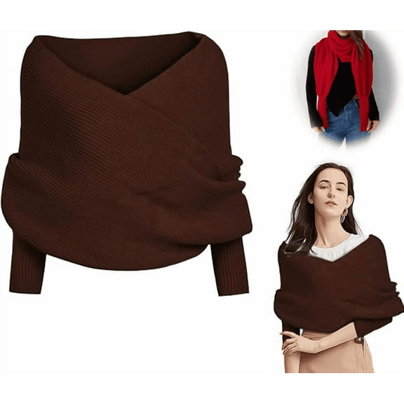 Knitted Scarf with Sleeves for Women, 2026 New Shawl with Sleeves Fall Sweaters for Women , Knit Wrap Sweater Shawl Crochet Tops Cape Blanket for Autumn Winter,Multifunctional Autumn Winter Sweater