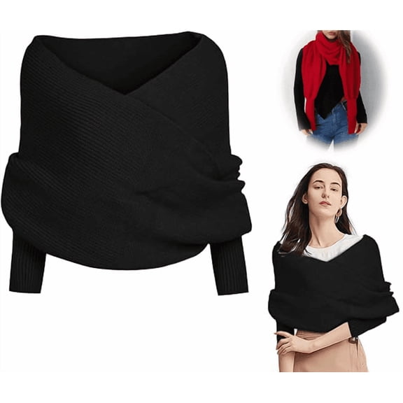 Knitted Scarf with Sleeves for Women, 2026 New Shawl with Sleeves Fall Sweaters for Women , Knit Wrap Sweater Shawl Crochet Tops Cape Blanket for Autumn Winter,Multifunctional Autumn Winter Sweater