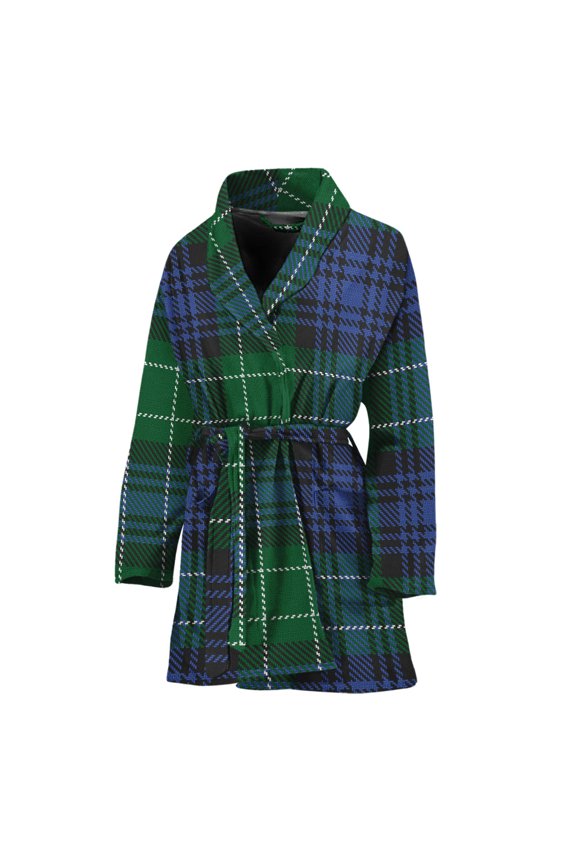 Knitted Scottish Plaid Women Bathrobe One Size Univeral Fits, Checkered Caro Plaid Tartan Fashion Lightweight Plush Fleece Long Robe For Women