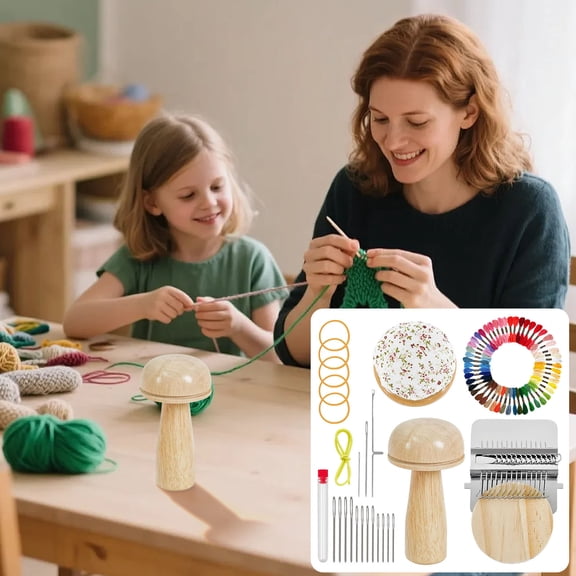 Knitted Set 1Pcs Mini Darning Loom Knitting Kit with 14 Hooks 50 Color Threads and Repair Tools for DIY Weaving Mending Socks & Jeans JASKFLY