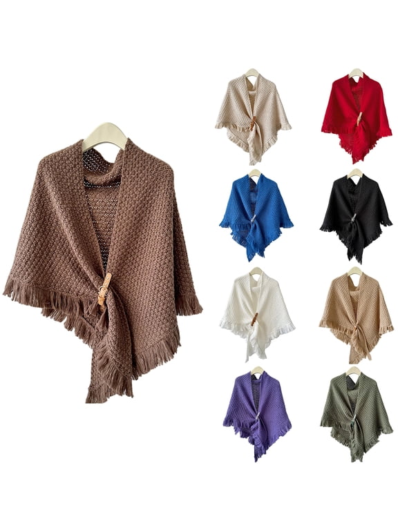 Knitted Shawl Wraps for Women Elegant Casual Fringe Scarf Cardigan Wool Cape Blanket Fall Winter Shoulder Top 2026,One Size