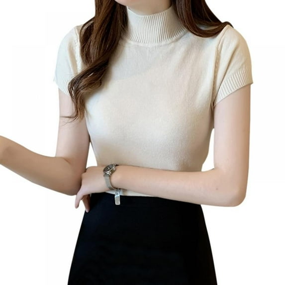 Knitted Shirt Women's Solid Color Half High Neck Topwoner Fashion Slim Short Sleeve