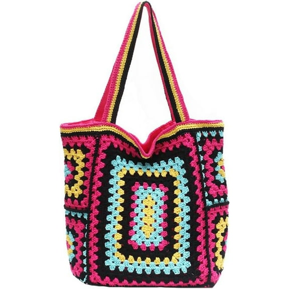 Knitted Shouder Bags for Women Crochet Handbag Colorful Summer Totes Oversized Hobo Bag Woven Top Handle Purse