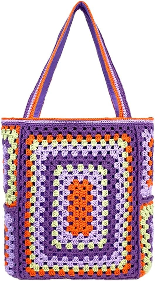 【sinoon】24FW Handmade Knit Tote Bag (2 colors) Knitted Shouder Bags for Women Crochet Handbag Colorful
