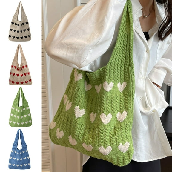 Knitted Shoulder Tote Bag,Women Knitting Wool Handbag Purse Winter Warm Shoulder Bags,Cute Large Crochet Beach Bag,Aesthetic Tote Handbags for Women