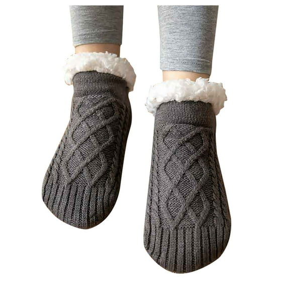 Knitted Slipper Socks Cozy Sherpa Fuzzy Socks Non Slip Socks Winter Indoor Double Layer Bedroom Slipper Socks for Men Women