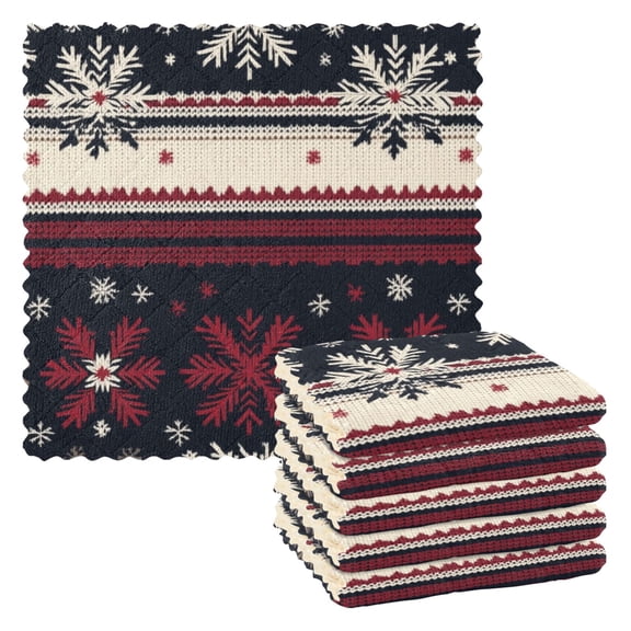Knitted Snowflakes Ugly Sweater Pattern Dish Cloths Dish Towels Cleaning Cloths Quick Drying Reusable 11" x 11" Set of 6