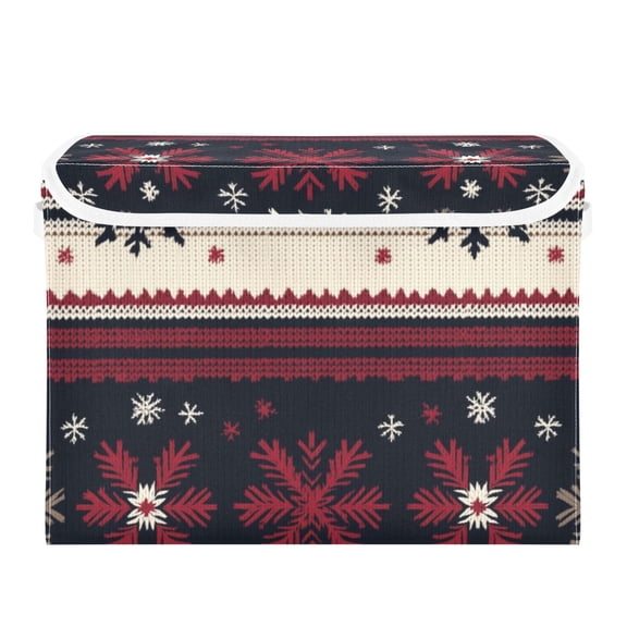 Knitted Snowflakes Ugly Sweater Pattern Foldable Storage Bin with Lid and Handle Collapsible Storage Box 16.5 x 12.6 x 11.8 inches