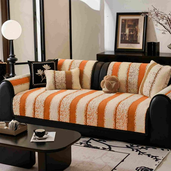 Knitted Sofa Cushion with Non-Slip Bottom, Thickened Seat Pad for Living Room Furniture, Reinforced Stitching and Durable(Orange)