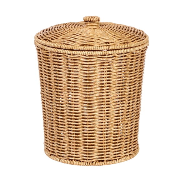 Knitted Storage Basket with Lid, Rattan-Style Laundry Organizer - Multi-Purpose for Blankets, Toys & Dirty Clothes, Lidded Design for Dust Protection - For Bedroom, Bathroom, Living Room, Nursery